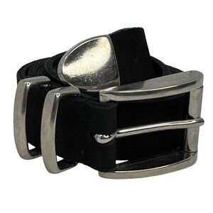 Italian Black Suede Leather Belt Size 38 Made in Italy Silver Buckle 1.25"